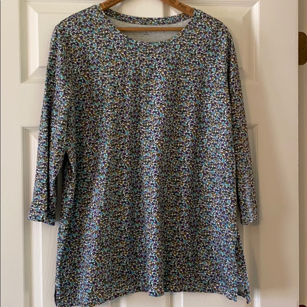 Lands’ End Floral 3/4 Sleeve Tunic Top